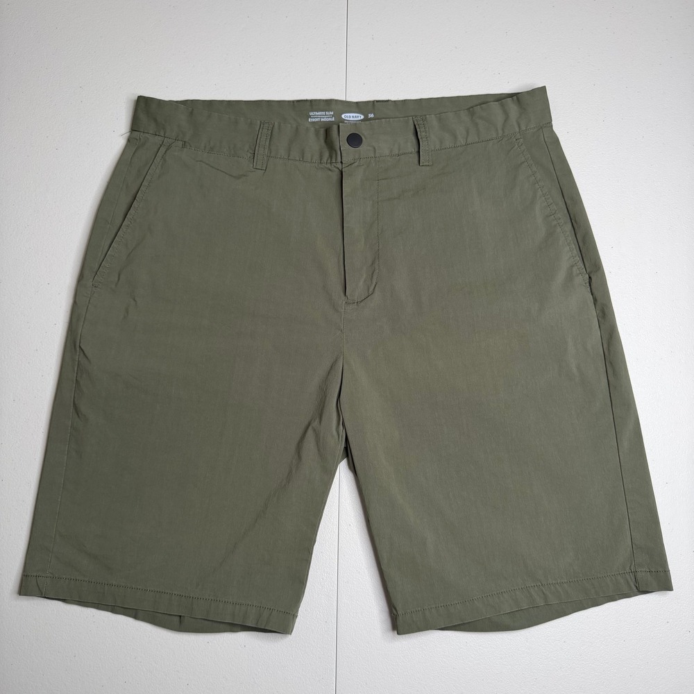 Old Navy Mens 36 Ultimate Slim Olive Green Tech Shorts Stretch Nylon Blend
